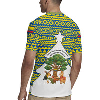 Ecuador Christmas Rugby Jersey with Ceibo Tree Llama Toucan and Traditional Yellow Blue Pattern Design - Wonder Print Shop
