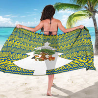 Ecuador Christmas Sarong with Ceibo Tree Llama Toucan and Traditional Yellow Blue Pattern Design - Wonder Print Shop