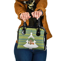 Ecuador Christmas Shoulder Handbag with Ceibo Tree Llama Toucan and Traditional Yellow Blue Pattern Design - Wonder Print Shop