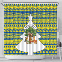 Ecuador Christmas Shower Curtain with Ceibo Tree Llama Toucan and Traditional Yellow Blue Pattern Design - Wonder Print Shop