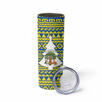 Ecuador Christmas Skinny Tumbler with Ceibo Tree Llama Toucan and Traditional Yellow Blue Pattern Design - Wonder Print Shop