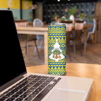 Ecuador Christmas Skinny Tumbler with Ceibo Tree Llama Toucan and Traditional Yellow Blue Pattern Design - Wonder Print Shop