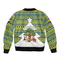 Ecuador Christmas Sleeve Zip Bomber Jacket with Ceibo Tree Llama Toucan and Traditional Yellow Blue Pattern Design - Wonder Print Shop