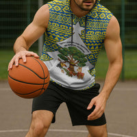 Ecuador Christmas Sleeveless Hoodie with Ceibo Tree Llama Toucan and Traditional Yellow Blue Pattern Design - Wonder Print Shop