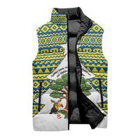Ecuador Christmas Sleeveless Puffer Jacket with Ceibo Tree Llama Toucan and Traditional Yellow Blue Pattern Design - Wonder Print Shop