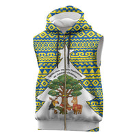 Ecuador Christmas Sleeveless Zip Hoodie with Ceibo Tree Llama Toucan and Traditional Yellow Blue Pattern Design - Wonder Print Shop