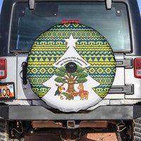 Ecuador Christmas Spare Tire Cover with Ceibo Tree Llama Toucan and Traditional Yellow Blue Pattern Design - Wonder Print Shop