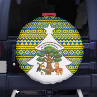 Ecuador Christmas Spare Tire Cover with Ceibo Tree Llama Toucan and Traditional Yellow Blue Pattern Design - Wonder Print Shop