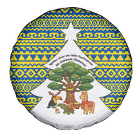 Ecuador Christmas Spare Tire Cover with Ceibo Tree Llama Toucan and Traditional Yellow Blue Pattern Design - Wonder Print Shop
