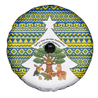 Ecuador Christmas Spare Tire Cover with Ceibo Tree Llama Toucan and Traditional Yellow Blue Pattern Design - Wonder Print Shop
