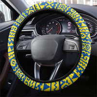 Ecuador Christmas Steering Wheel Cover with Ceibo Tree Llama Toucan and Traditional Yellow Blue Pattern Design - Wonder Print Shop