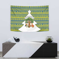 Ecuador Christmas Tapestry with Ceibo Tree Llama Toucan and Traditional Yellow Blue Pattern Design - Wonder Print Shop