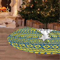 Ecuador Christmas Tree Skirt with Ceibo Tree Llama Toucan and Traditional Yellow Blue Pattern Design - Wonder Print Shop