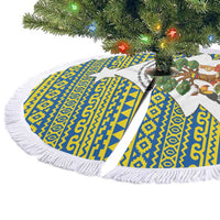Ecuador Christmas Tree Skirt with Ceibo Tree Llama Toucan and Traditional Yellow Blue Pattern Design - Wonder Print Shop