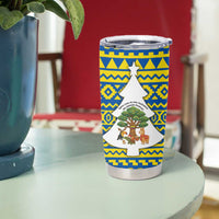 Ecuador Christmas Tumbler Cup with Ceibo Tree Llama Toucan and Traditional Yellow Blue Pattern Design - Wonder Print Shop