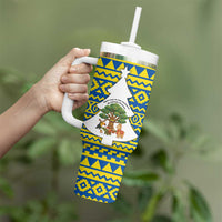 Ecuador Christmas Tumbler With Handle with Ceibo Tree Llama Toucan and Traditional Yellow Blue Pattern Design - Wonder Print Shop