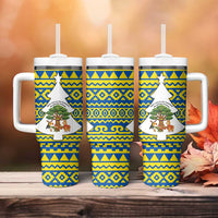 Ecuador Christmas Tumbler With Handle with Ceibo Tree Llama Toucan and Traditional Yellow Blue Pattern Design - Wonder Print Shop