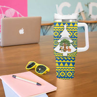 Ecuador Christmas Tumbler With Handle with Ceibo Tree Llama Toucan and Traditional Yellow Blue Pattern Design - Wonder Print Shop
