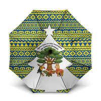 Ecuador Christmas Umbrella with Ceibo Tree Llama Toucan and Traditional Yellow Blue Pattern Design - Wonder Print Shop