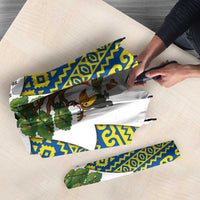 Ecuador Christmas Umbrella with Ceibo Tree Llama Toucan and Traditional Yellow Blue Pattern Design - Wonder Print Shop