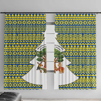 Ecuador Christmas Window Curtain with Ceibo Tree Llama Toucan and Traditional Yellow Blue Pattern Design - Wonder Print Shop