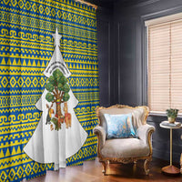 Ecuador Christmas Window Curtain with Ceibo Tree Llama Toucan and Traditional Yellow Blue Pattern Design - Wonder Print Shop
