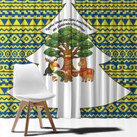 Ecuador Christmas Window Curtain with Ceibo Tree Llama Toucan and Traditional Yellow Blue Pattern Design - Wonder Print Shop