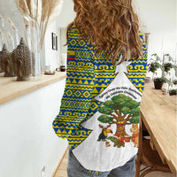 Ecuador Christmas Women Casual Shirt with Ceibo Tree Llama Toucan and Traditional Yellow Blue Pattern Design - Wonder Print Shop
