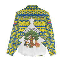 Ecuador Christmas Women Casual Shirt with Ceibo Tree Llama Toucan and Traditional Yellow Blue Pattern Design - Wonder Print Shop