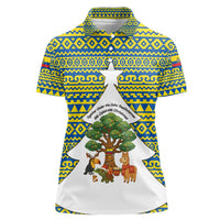 Ecuador Christmas Women Polo Shirt with Ceibo Tree Llama Toucan and Traditional Yellow Blue Pattern Design - Wonder Print Shop