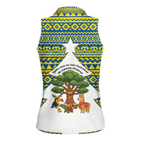 Ecuador Christmas Women Sleeveless Polo Shirt with Ceibo Tree Llama Toucan and Traditional Yellow Blue Pattern Design - Wonder Print Shop