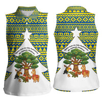 Ecuador Christmas Women Sleeveless Polo Shirt with Ceibo Tree Llama Toucan and Traditional Yellow Blue Pattern Design - Wonder Print Shop
