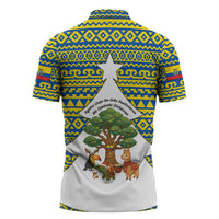 Ecuador Christmas Zipper Polo Shirt with Ceibo Tree Llama Toucan and Traditional Yellow Blue Pattern Design - Wonder Print Shop