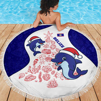 Belize Christmas Beach Blanket with Santa Dolphins Coral Reef and Ocean Holiday Theme - Wonder Print Shop