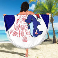 Belize Christmas Beach Blanket with Santa Dolphins Coral Reef and Ocean Holiday Theme - Wonder Print Shop