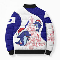 Belize Christmas Bomber Puffer Jacket with Santa Dolphins Coral Reef and Ocean Holiday Theme - Wonder Print Shop