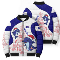 Belize Christmas Bomber Puffer Jacket with Santa Dolphins Coral Reef and Ocean Holiday Theme - Wonder Print Shop