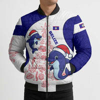 Belize Christmas Bomber Puffer Jacket with Santa Dolphins Coral Reef and Ocean Holiday Theme - Wonder Print Shop