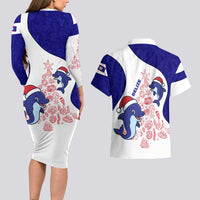 Belize Christmas Couples Matching Long Sleeve Bodycon Dress and Hawaiian Shirt with Santa Dolphins Coral Reef and Ocean Holiday Theme - Wonder Print Shop