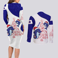 Belize Christmas Couples Matching Long Sleeve Bodycon Dress and Long Sleeve Button Shirt with Santa Dolphins Coral Reef and Ocean Holiday Theme - Wonder Print Shop