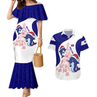 Belize Christmas Couples Matching Mermaid Dress and Hawaiian Shirt with Santa Dolphins Coral Reef and Ocean Holiday Theme - Wonder Print Shop