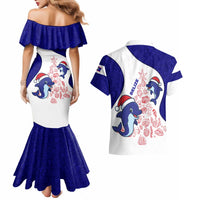 Belize Christmas Couples Matching Mermaid Dress and Hawaiian Shirt with Santa Dolphins Coral Reef and Ocean Holiday Theme - Wonder Print Shop