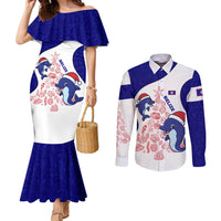 Belize Christmas Couples Matching Mermaid Dress and Long Sleeve Button Shirt with Santa Dolphins Coral Reef and Ocean Holiday Theme - Wonder Print Shop