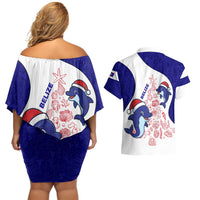 Belize Christmas Couples Matching Off Shoulder Short Dress and Hawaiian Shirt with Santa Dolphins Coral Reef and Ocean Holiday Theme - Wonder Print Shop