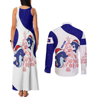 Belize Christmas Couples Matching Tank Maxi Dress and Long Sleeve Button Shirt with Santa Dolphins Coral Reef and Ocean Holiday Theme - Wonder Print Shop