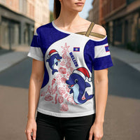 Belize Christmas Cross Shoulder Shirt with Santa Dolphins Coral Reef and Ocean Holiday Theme - Wonder Print Shop