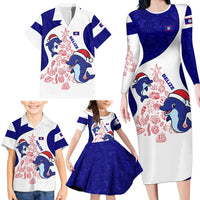 Belize Christmas Family Matching Long Sleeve Bodycon Dress and Hawaiian Shirt with Santa Dolphins Coral Reef and Ocean Holiday Theme - Wonder Print Shop