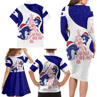 Belize Christmas Family Matching Long Sleeve Bodycon Dress and Hawaiian Shirt with Santa Dolphins Coral Reef and Ocean Holiday Theme - Wonder Print Shop