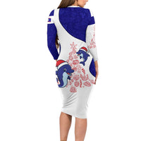 Belize Christmas Family Matching Long Sleeve Bodycon Dress and Hawaiian Shirt with Santa Dolphins Coral Reef and Ocean Holiday Theme - Wonder Print Shop