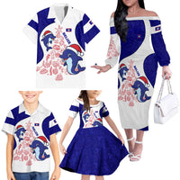 Belize Christmas Family Matching Off The Shoulder Long Sleeve Dress and Hawaiian Shirt with Santa Dolphins Coral Reef and Ocean Holiday Theme - Wonder Print Shop